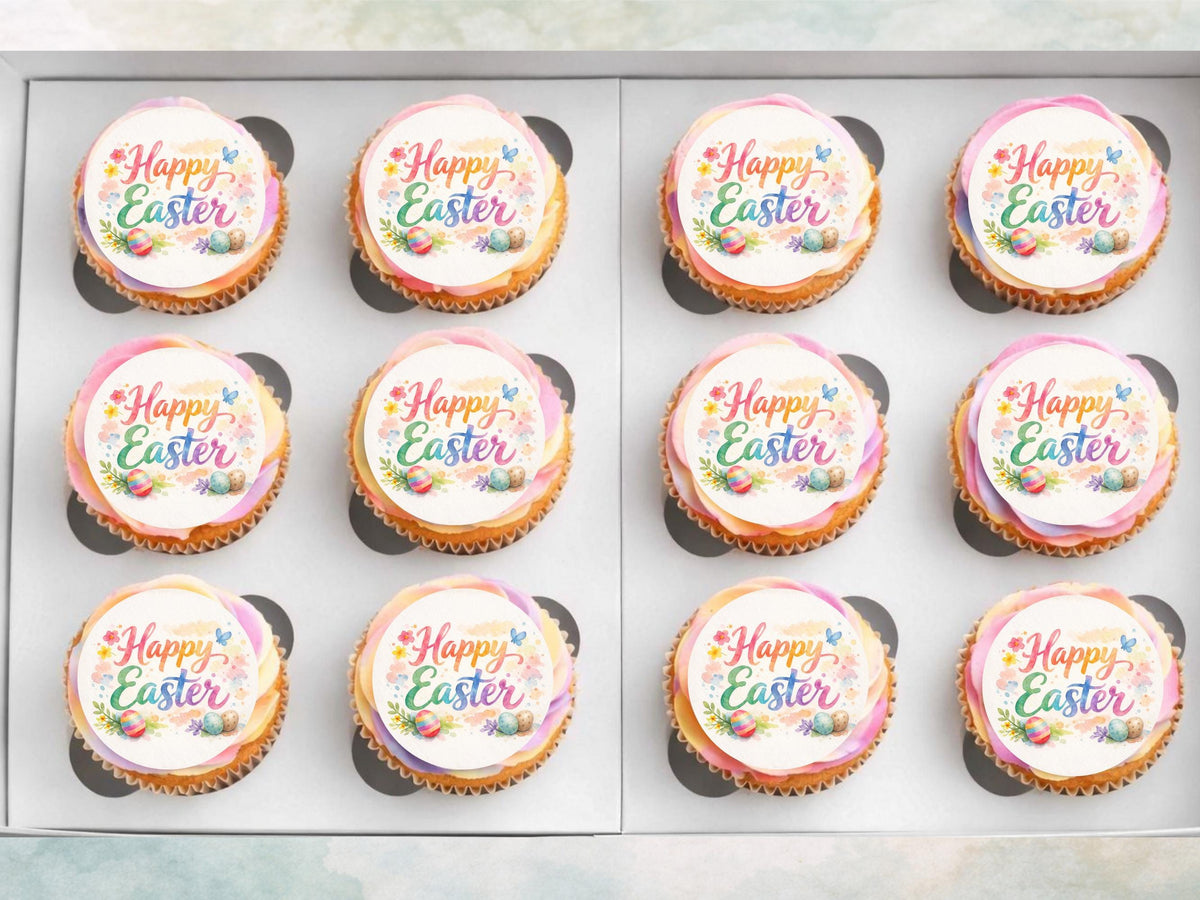 Happy Easter Edible Cupcake Toppers, Easter Cake Decorations