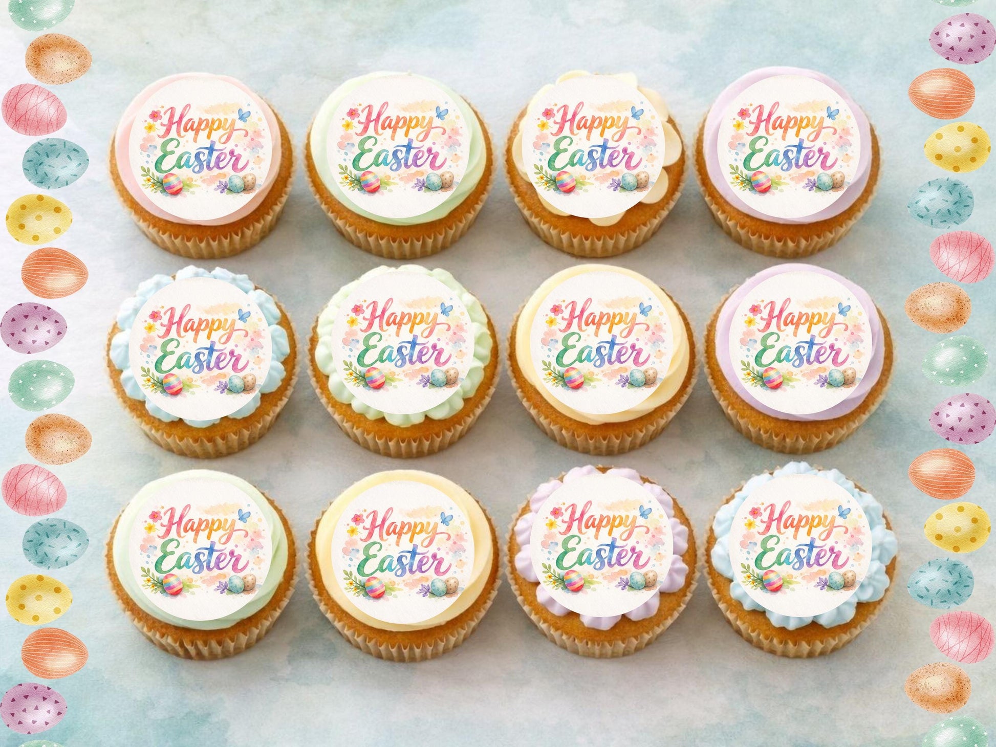 Happy Easter Edible Cupcake Toppers, Easter Cake Decorations