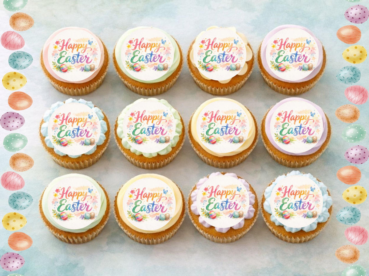 Happy Easter Edible Cupcake Toppers, Easter Cake Decorations