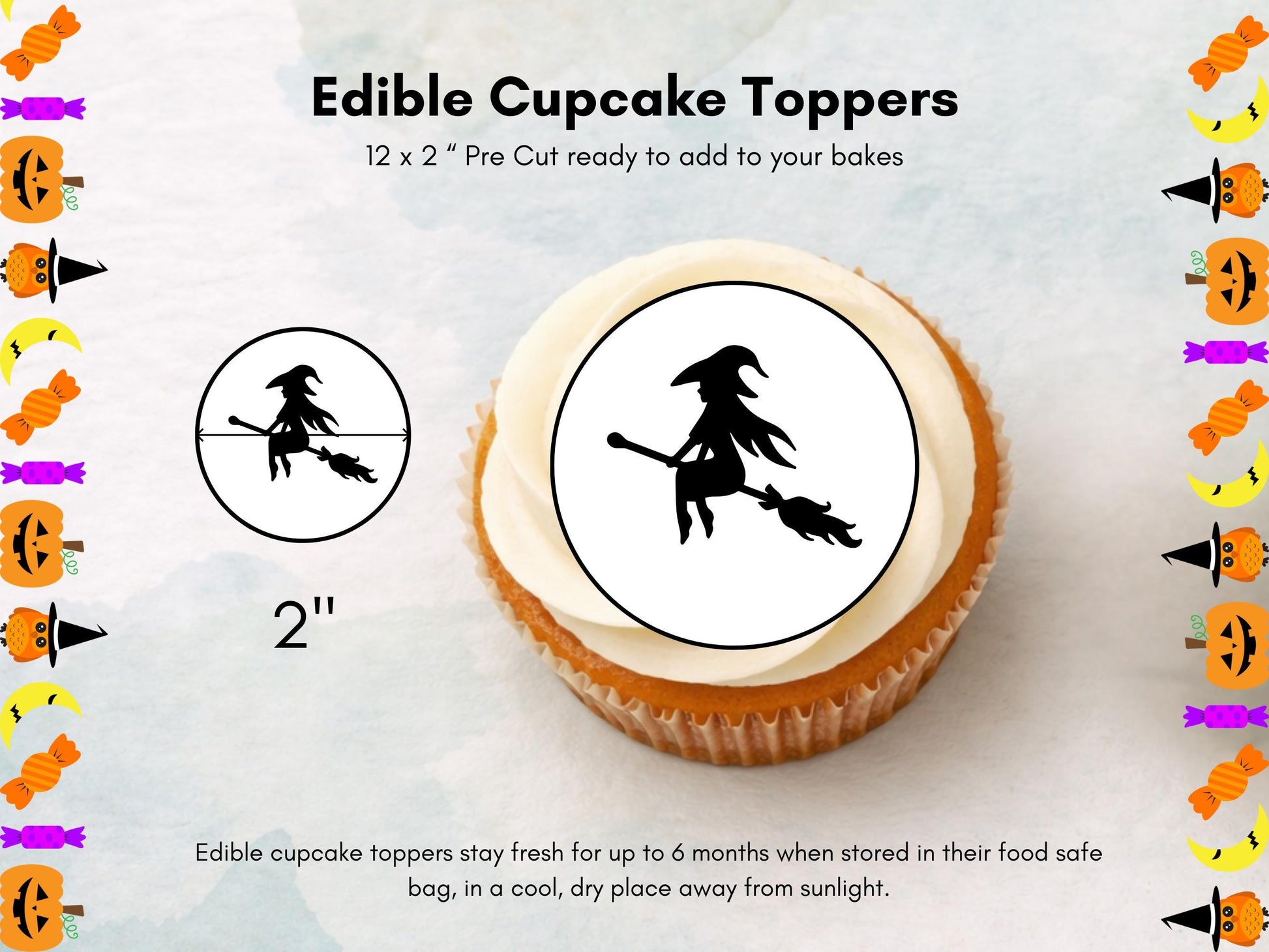Halloween Cupcake Toppers – Spooky Witch, Pumpkin & Skeleton (Pre-Cut)