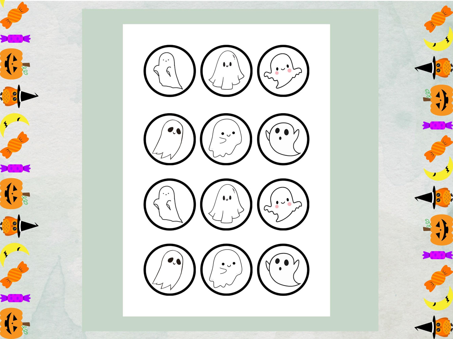 Cute Ghost Edible Cupcake Toppers 12 x 2" – Pre cut Wafer Paper, Card or Icing Sheet, Halloween Spooky Cake Decorations