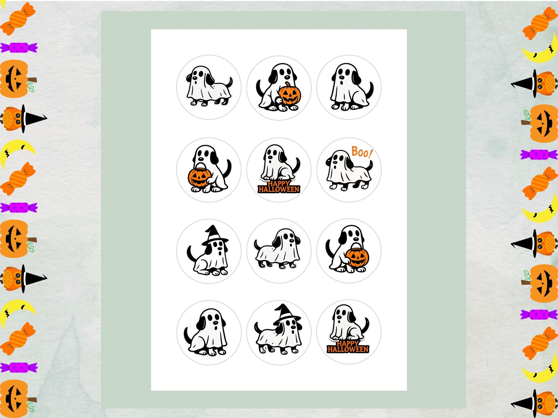 Ghost Dog Halloween Cupcake Toppers – Edible Wafer Paper, Card, Icing Sheet