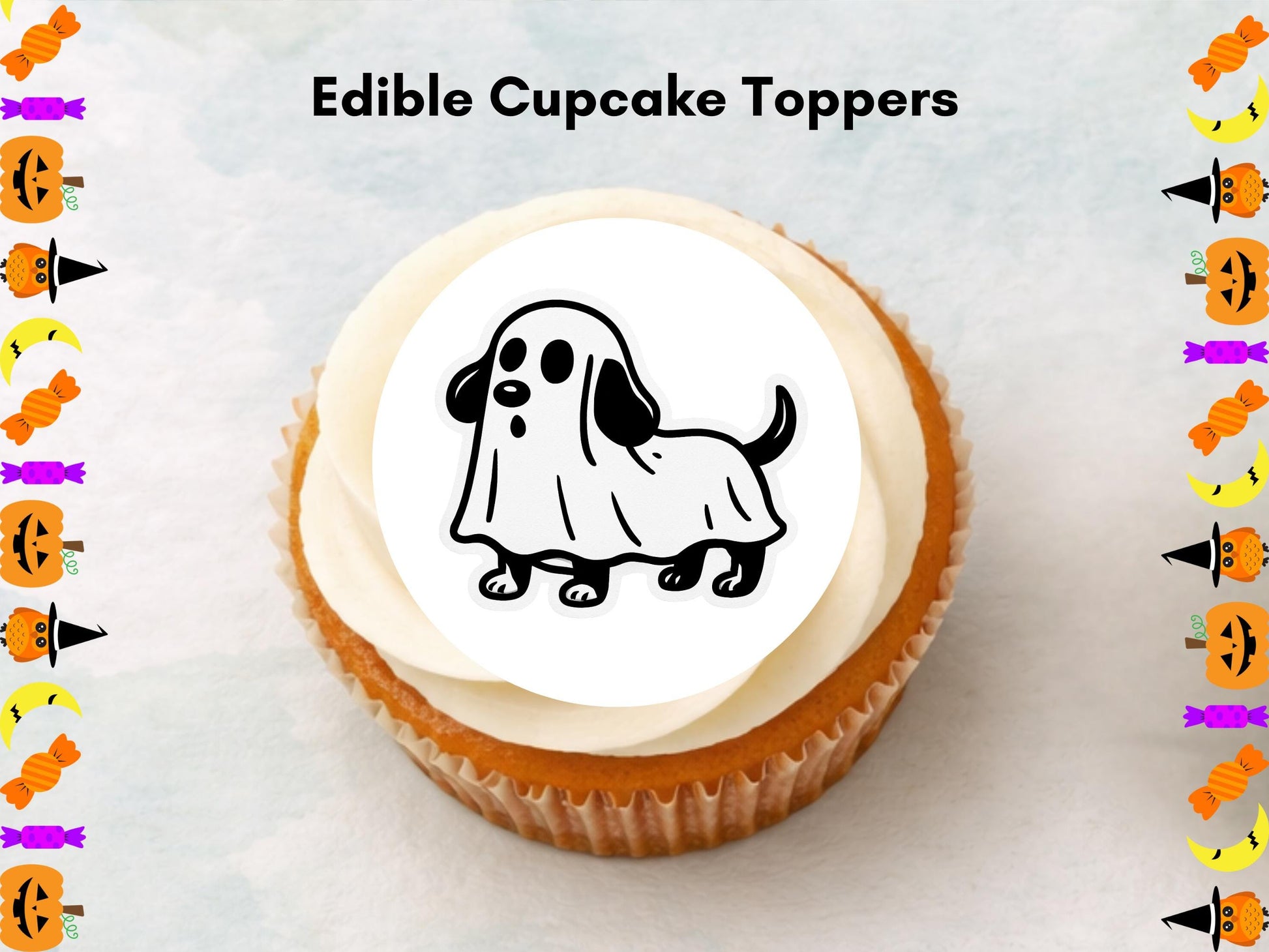 Ghost Dog Halloween Cupcake Toppers – Edible Wafer Paper, Card, Icing Sheet
