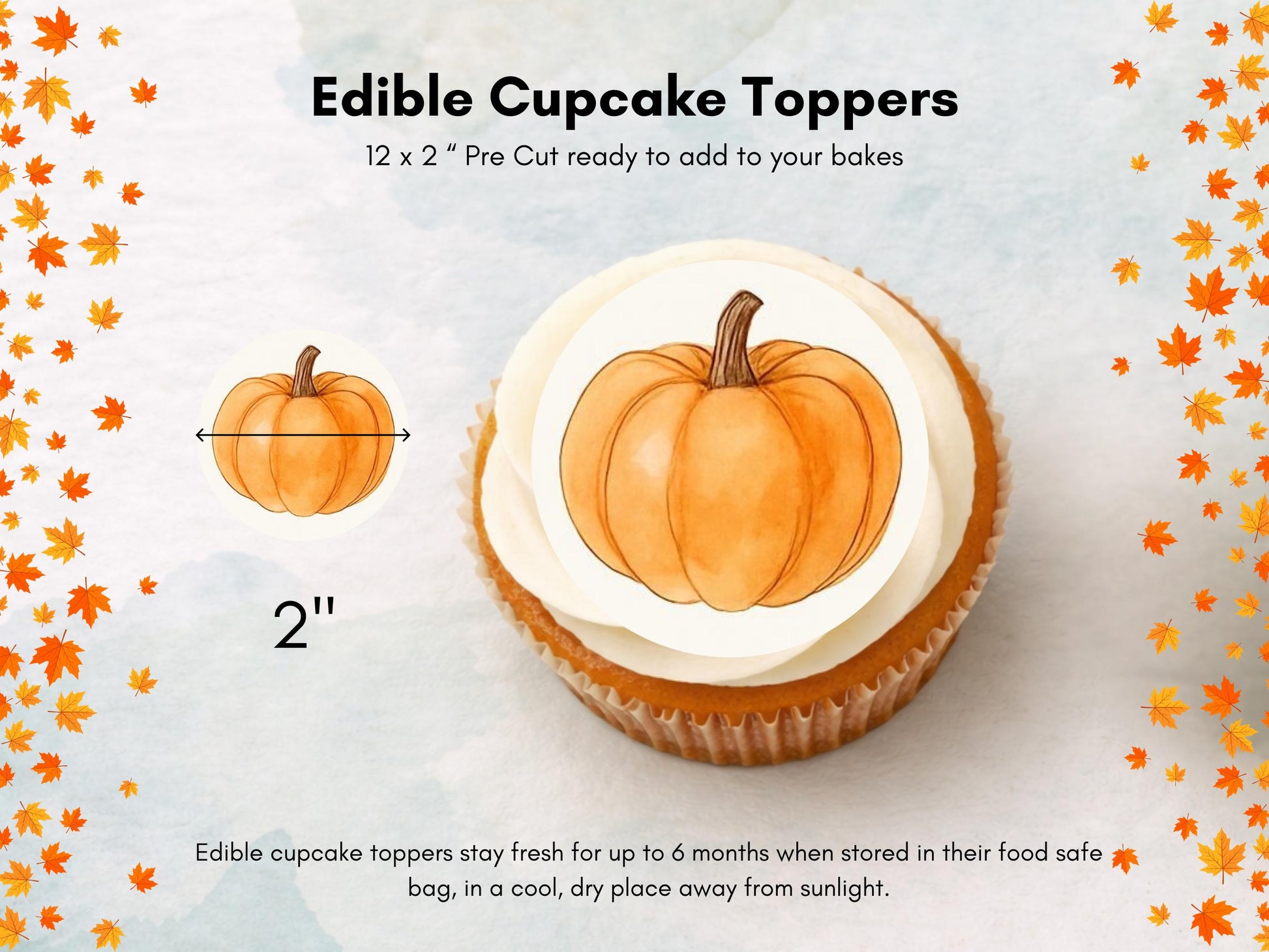 Pumpkin Halloween Edible Cupcake Toppers – 12 x 2" Wafer Paper, Card, or Icing Sheet