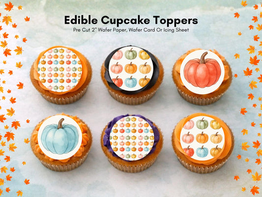 Pumpkin Halloween Edible Cupcake Toppers – 12 x 2" Wafer Paper, Card, or Icing Sheet