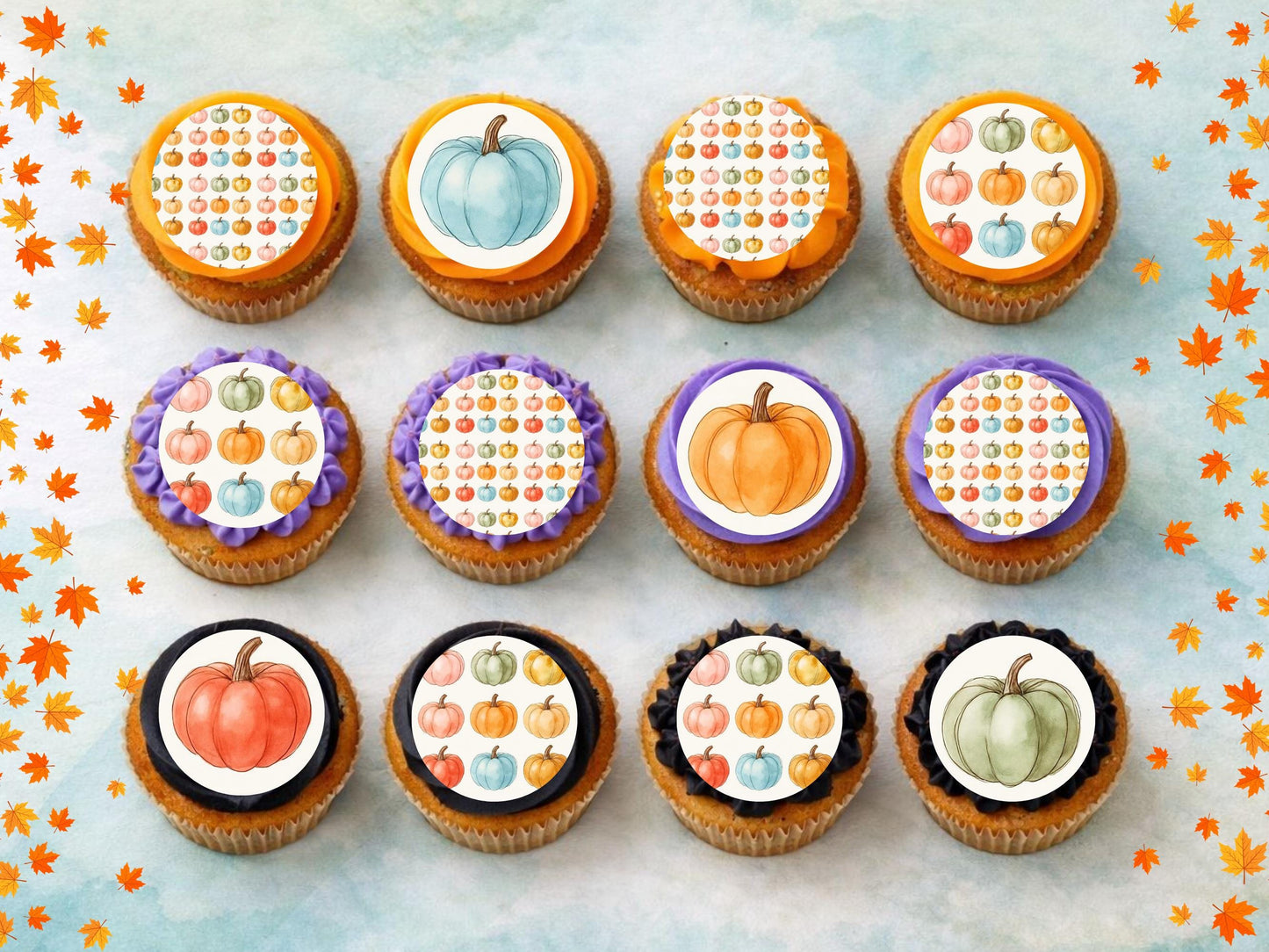 Pumpkin Halloween Edible Cupcake Toppers – 12 x 2" Wafer Paper, Card, or Icing Sheet