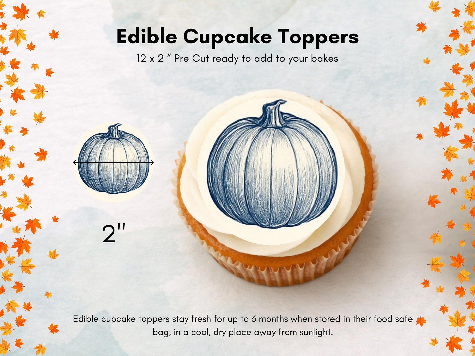 Pumpkin Edible Cupcake Toppers - Halloween Party Decoration (2 inch)