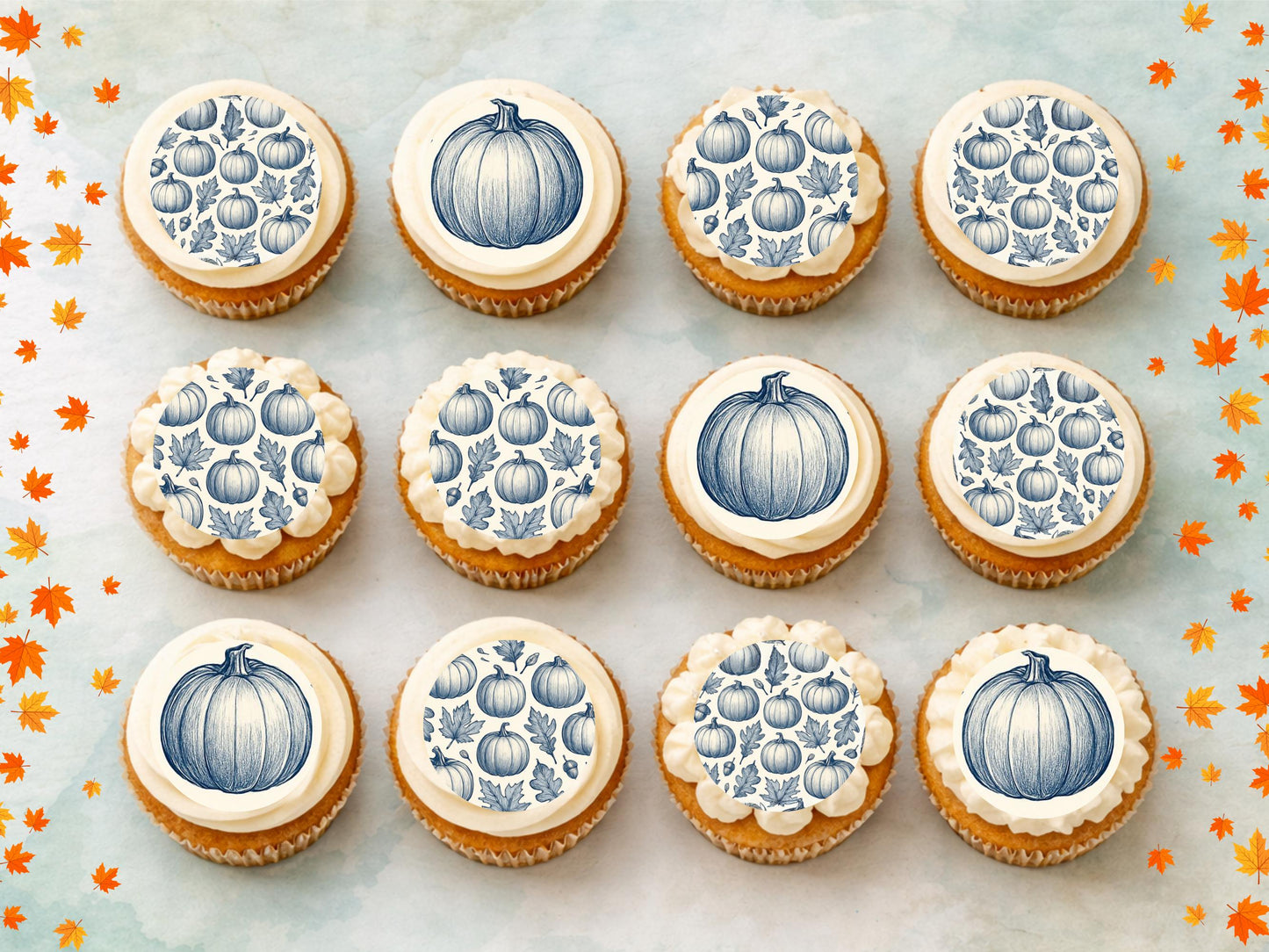 Pumpkin Edible Cupcake Toppers - Halloween Party Decoration (2 inch)