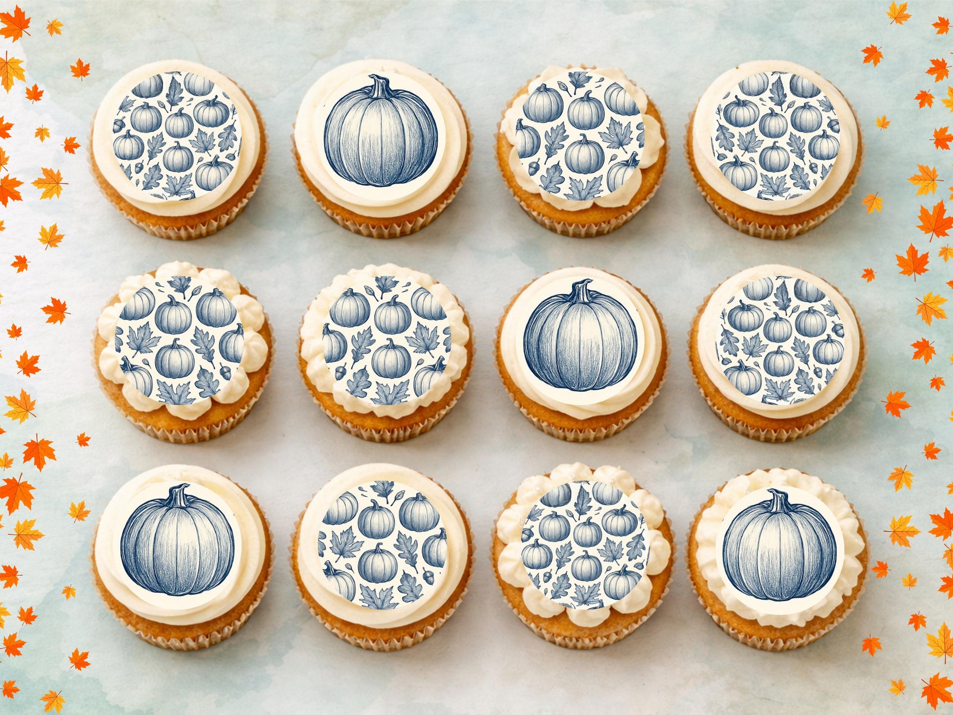 Pumpkin Edible Cupcake Toppers - Halloween Party Decoration (2 inch)