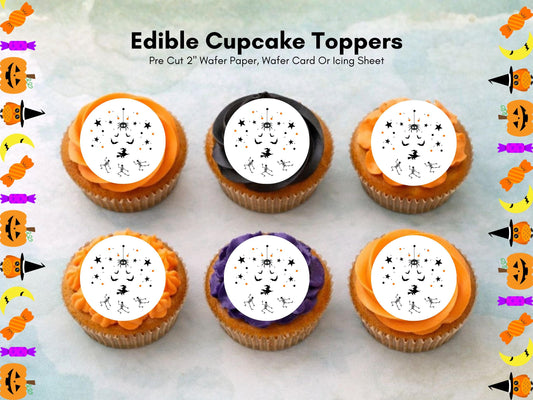 Spooky Halloween Edible Cupcake Toppers – 2" Wafer Paper, Card, or Icing Sheet