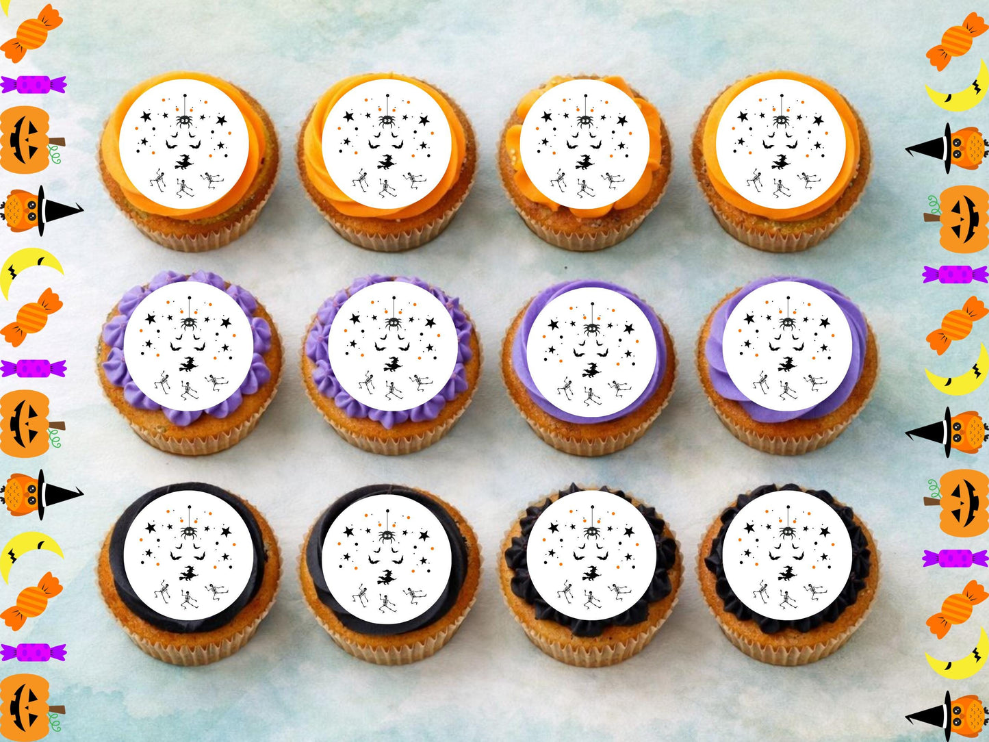 Spooky Halloween Edible Cupcake Toppers – 2" Wafer Paper, Card, or Icing Sheet