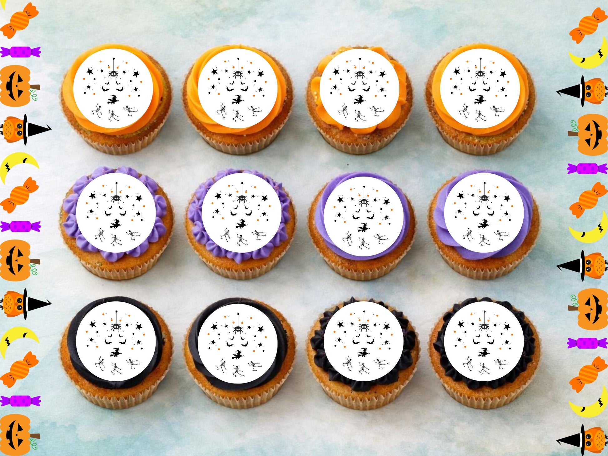 Spooky Halloween Edible Cupcake Toppers – 2" Wafer Paper, Card, or Icing Sheet