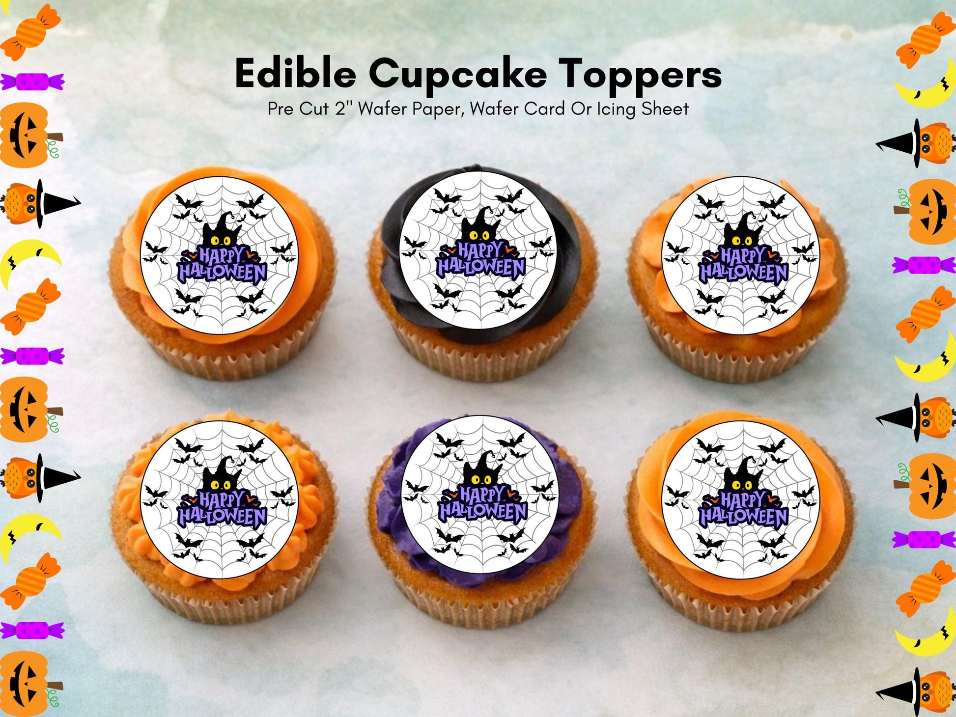 Spooky Halloween Cupcake Toppers – Edible Wafer Paper Decorations