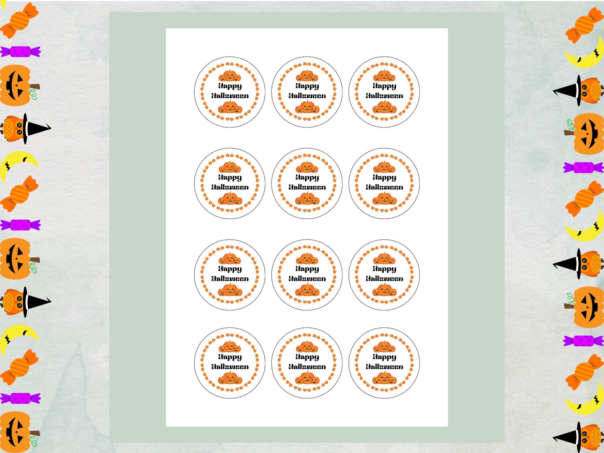 Pumpkin Edible Cupcake Toppers 12 x 2" – Pre cut Wafer Paper, Card or Icing Sheet, Happy Halloween