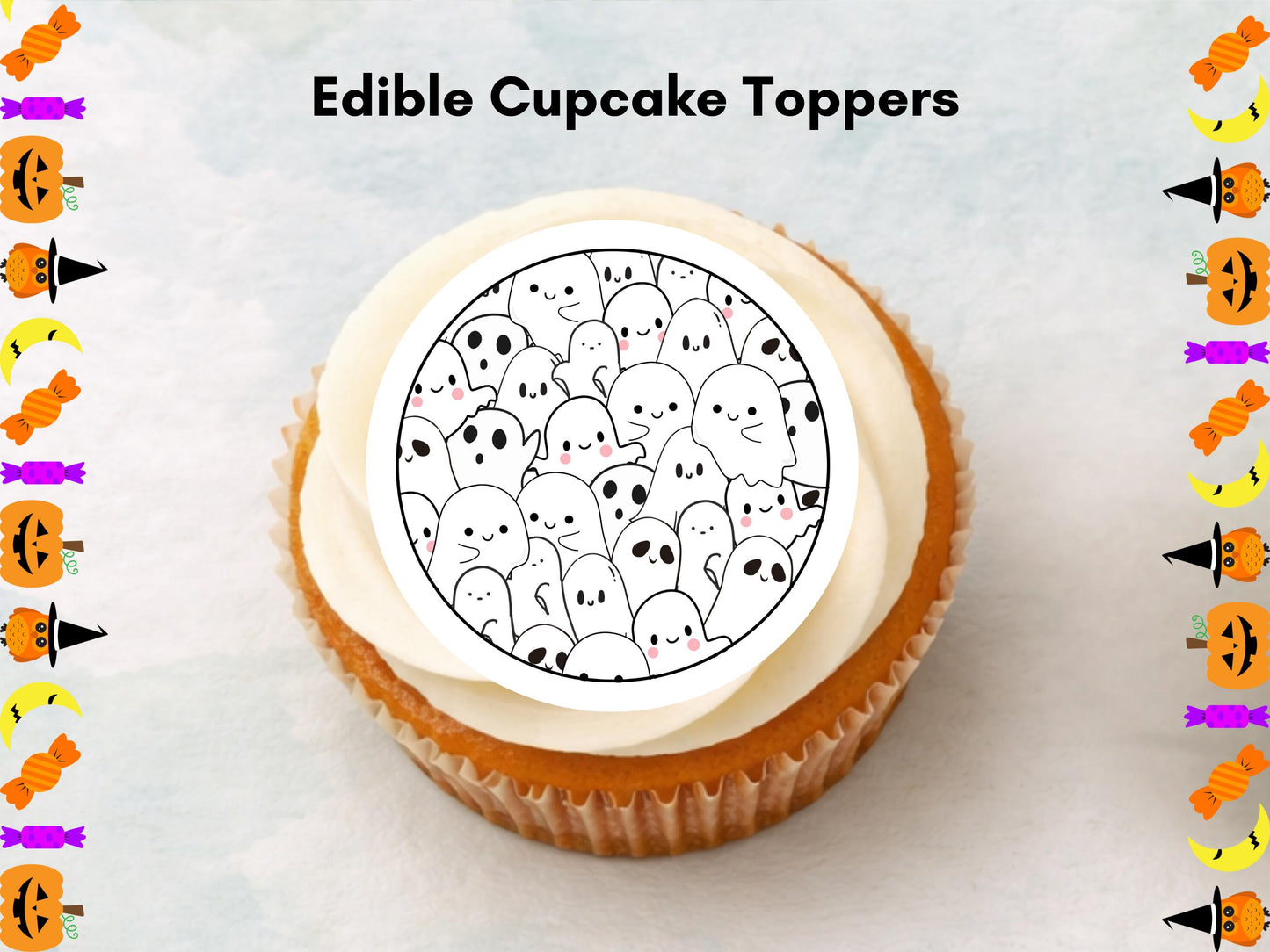 Halloween Ghost Edible Cupcake Toppers - 2" Wafer Paper, Card or Icing Sheet
