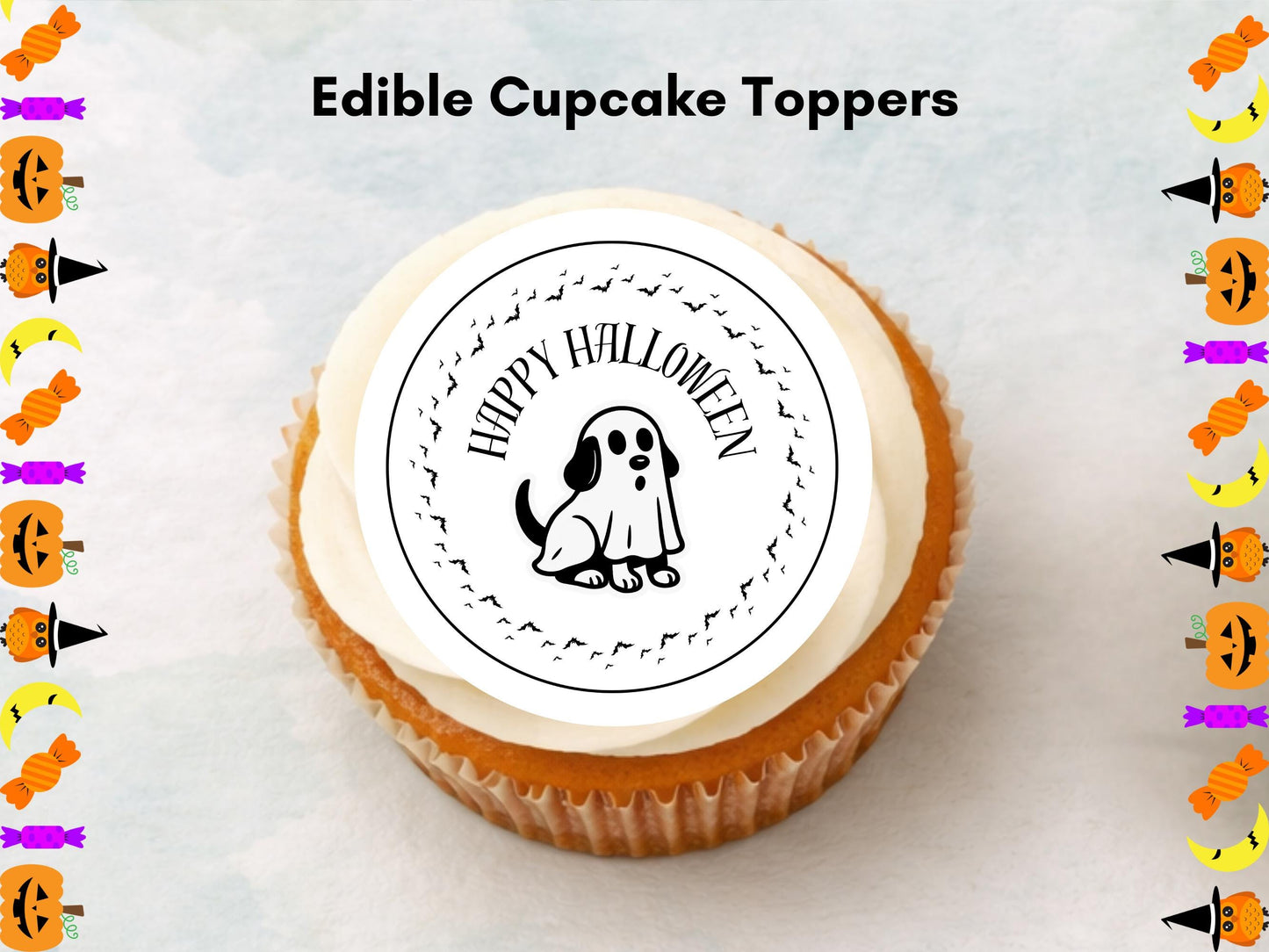 Ghost Dog Halloween Cupcake Toppers: Edible Party Decorations