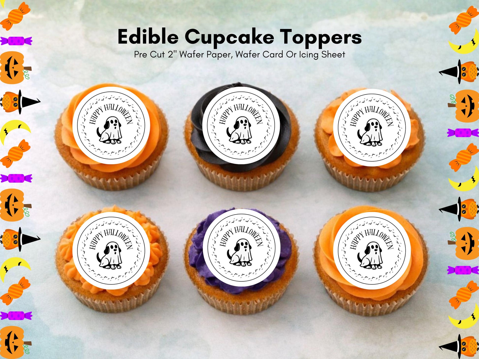 Ghost Dog Halloween Cupcake Toppers: Edible Party Decorations
