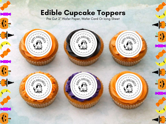 Ghost Dog Halloween Cupcake Toppers: Edible Party Decorations