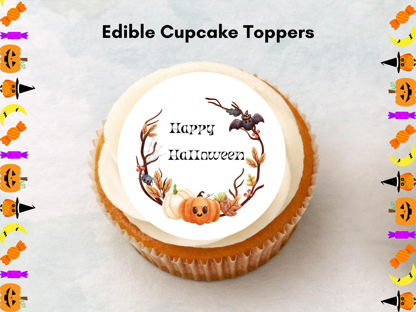 Pumpkin Halloween Cupcake Toppers – Edible Wafer Paper Decoration