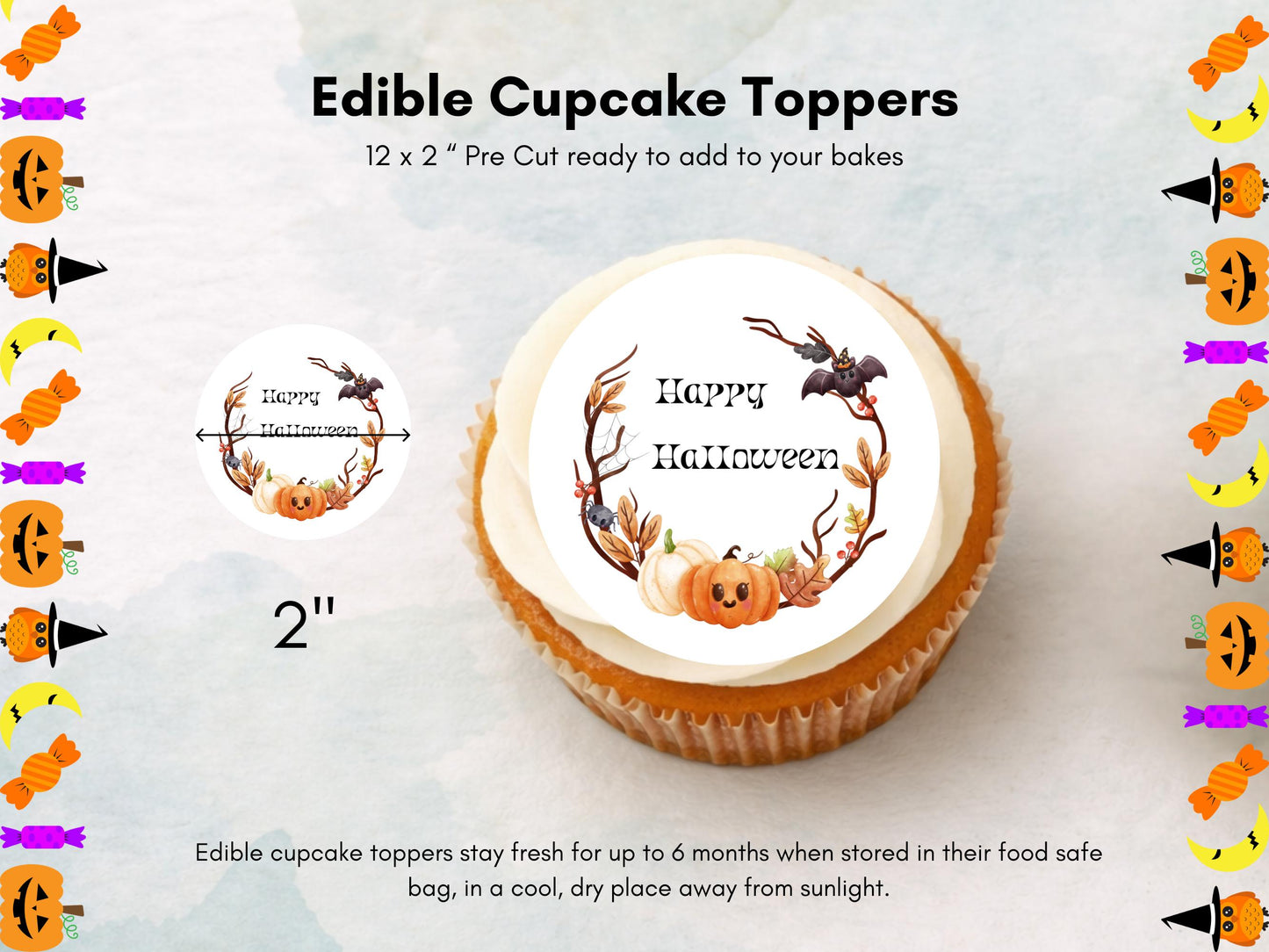 Pumpkin Halloween Cupcake Toppers – Edible Wafer Paper Decoration