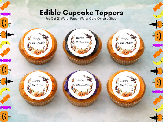 Pumpkin Halloween Cupcake Toppers – Edible Wafer Paper Decoration