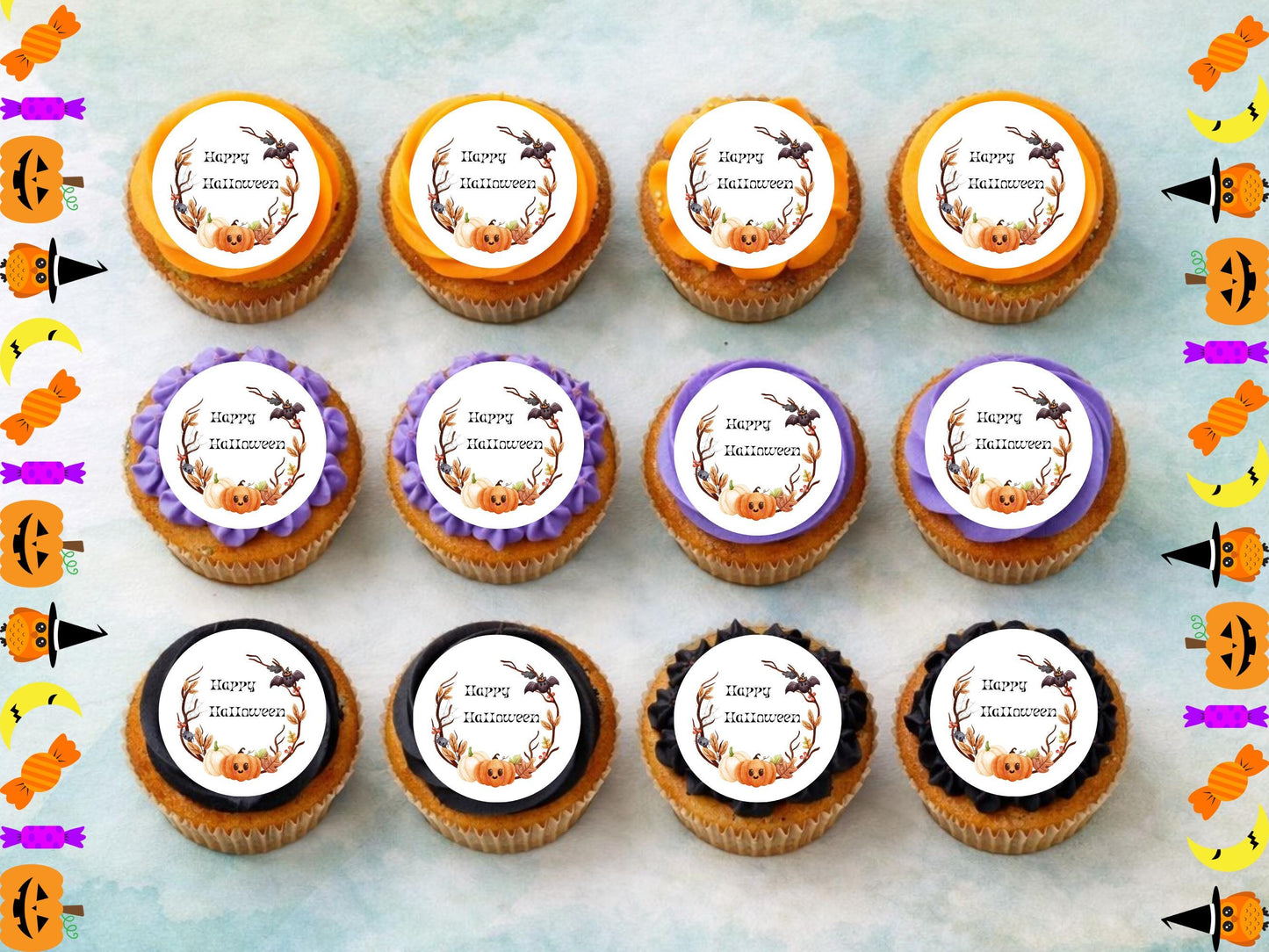 Pumpkin Halloween Cupcake Toppers – Edible Wafer Paper Decoration