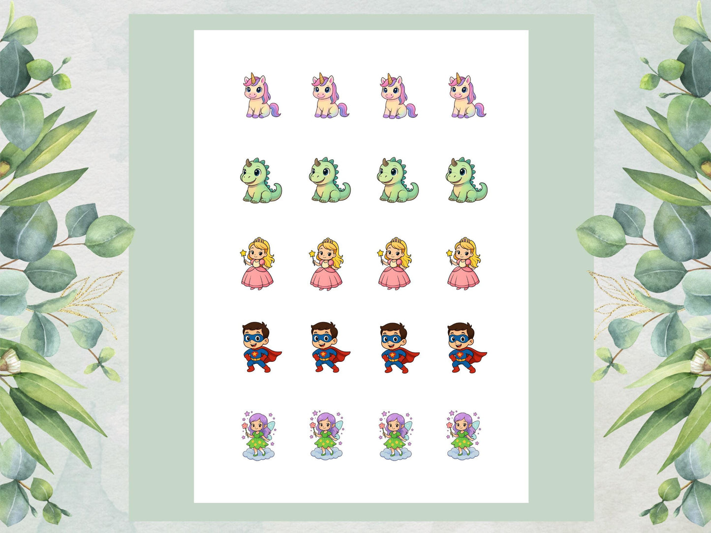 Unicorn Dinosaur Princess Superhero Edible Cake Pop Toppers, 20 x 1.5" Wafer Paper
