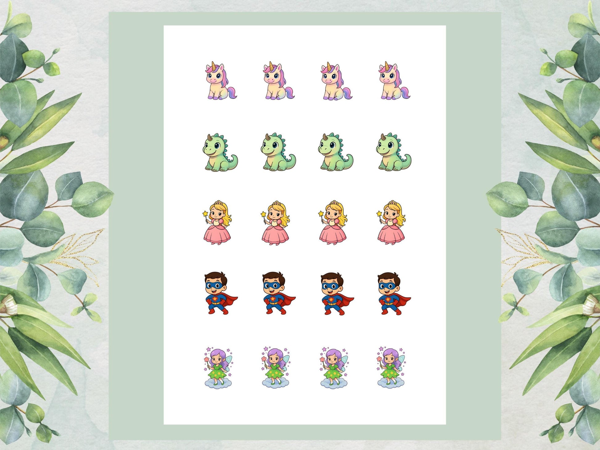 Unicorn Dinosaur Princess Superhero Edible Cake Pop Toppers, 20 x 1.5" Wafer Paper