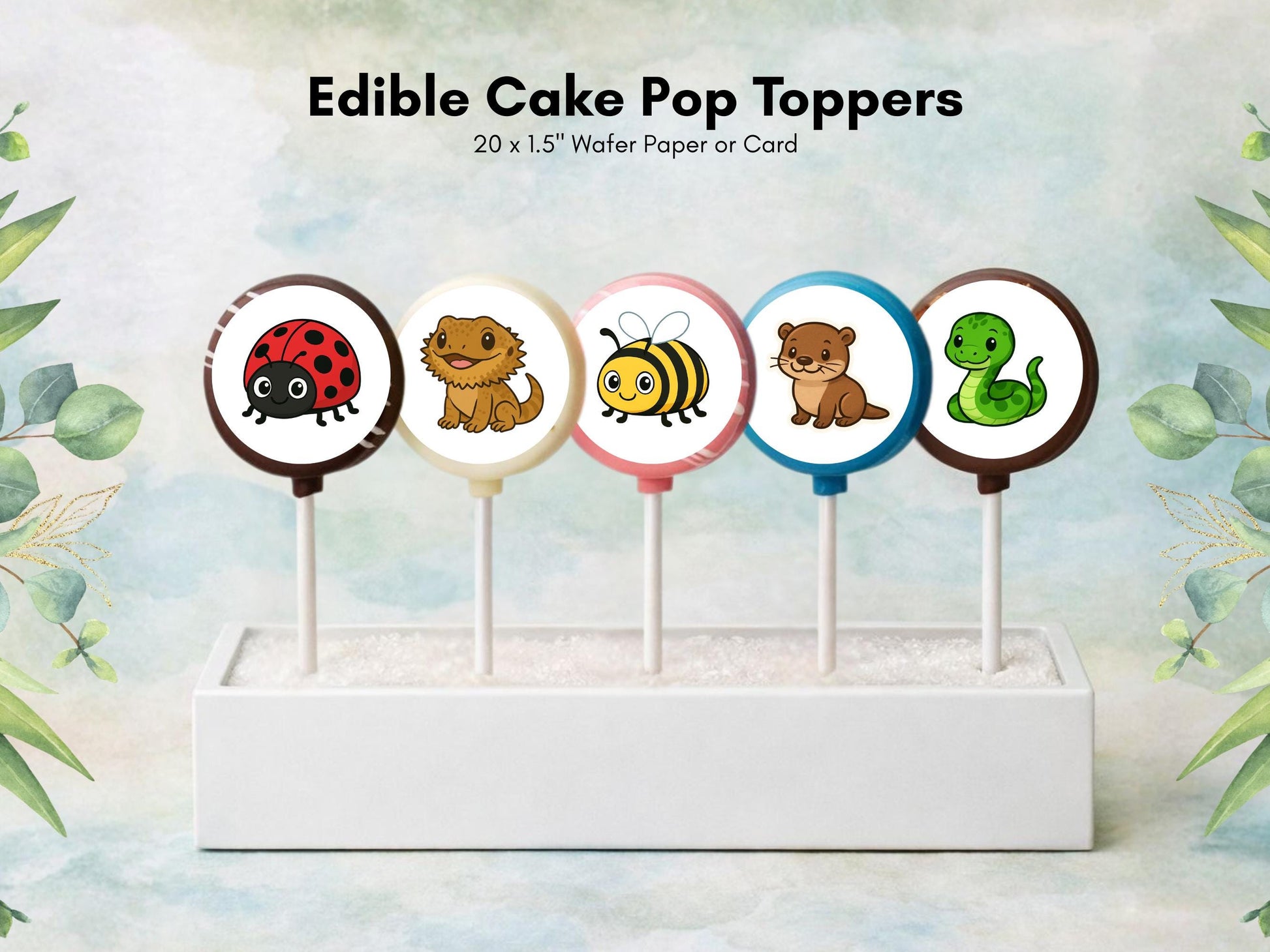 Animal Edible Cake Pop Toppers: 20 x 1.5" Wafer Paper or Wafer Card