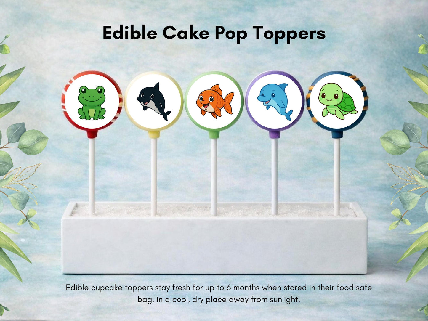 Ocean Animal Edible Cake Pop Toppers: 20 x 1.5" Wafer Paper or Wafer Card