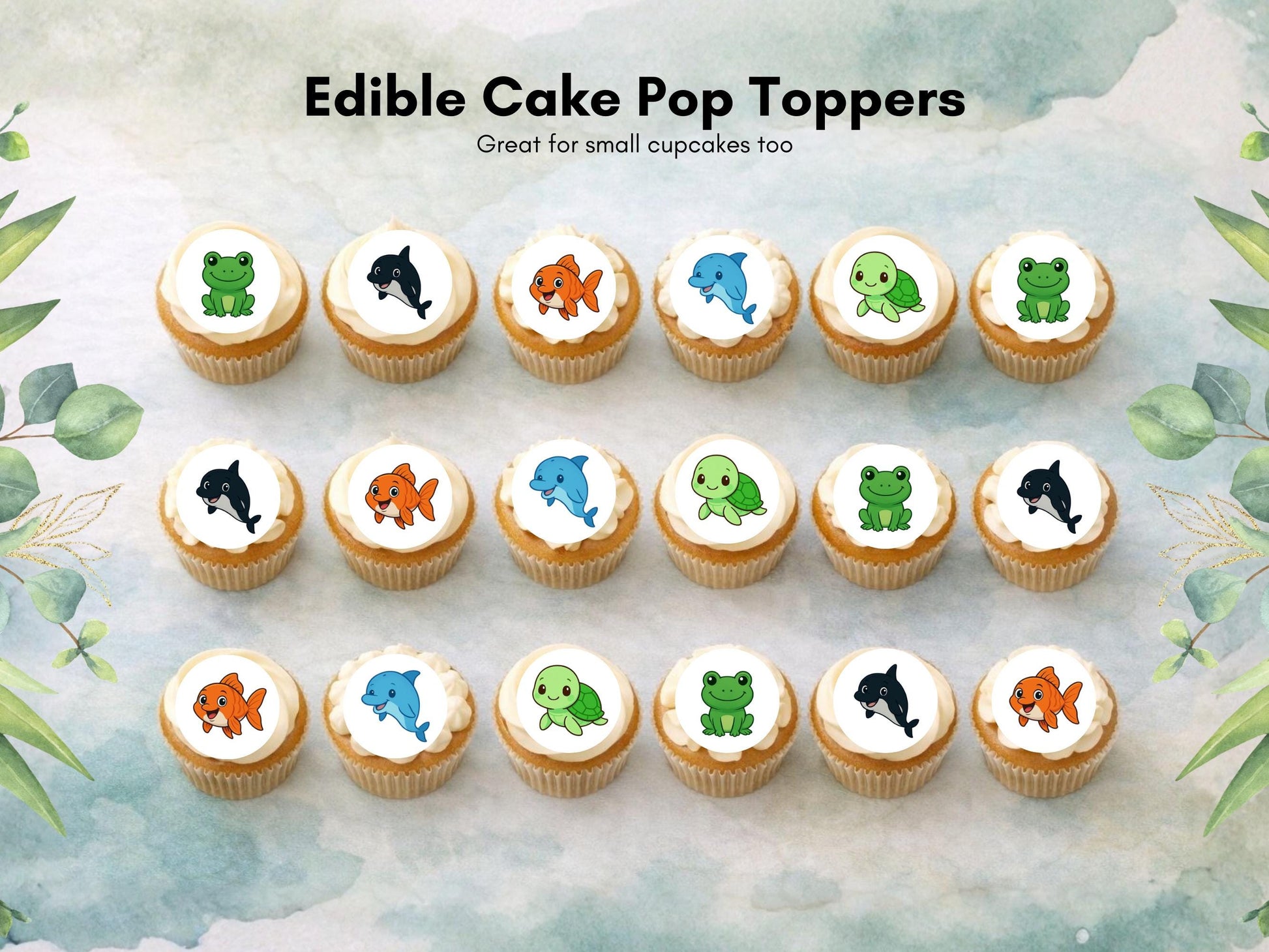 Ocean Animal Edible Cake Pop Toppers: 20 x 1.5" Wafer Paper or Wafer Card