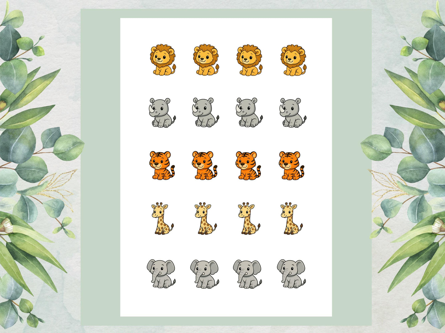 Zoo Animal Edible Cake Pop Toppers: 20 x 1.5" Wafer Paper or Wafer Card