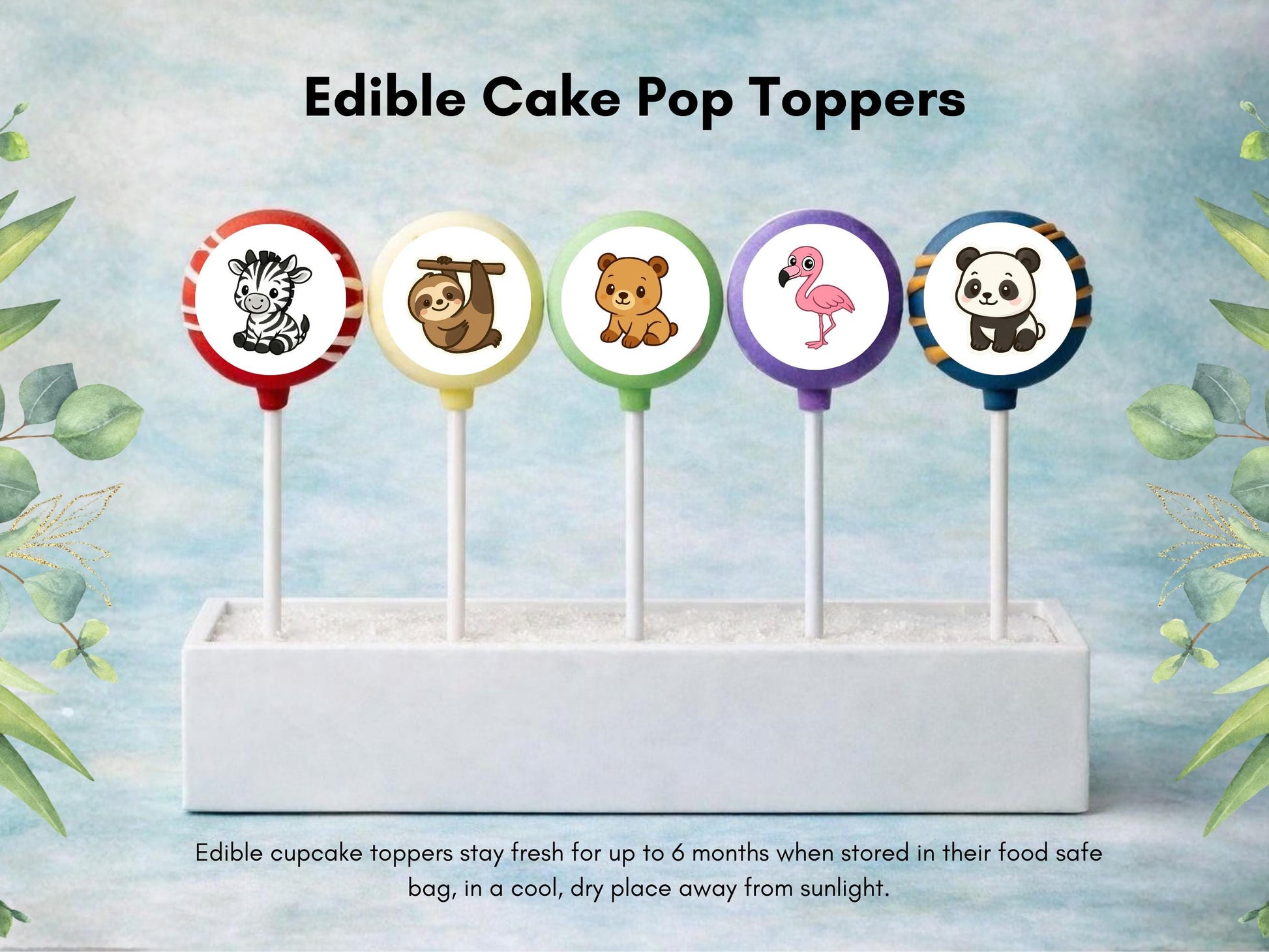 Zoo Animal Edible Cake Pop Toppers: 20 x 1.5" Wafer Paper or Wafer Card