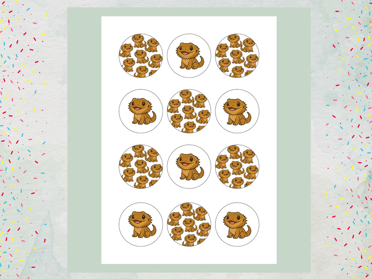 Bearded Dragon Edible Cupcake Toppers 12 x 2"– Lizard Birthday Cake Decoration