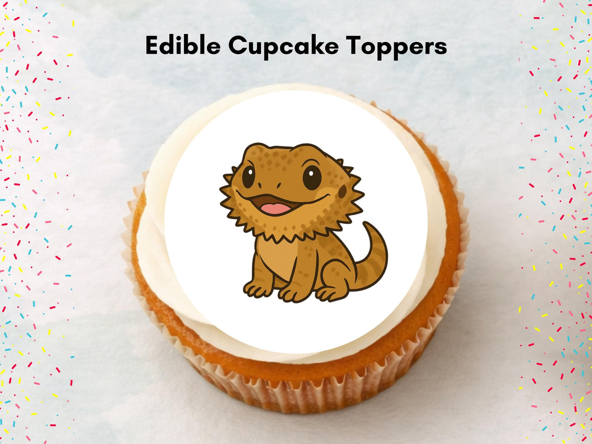 Bearded Dragon Edible Cupcake Toppers 12 x 2"– Lizard Birthday Cake Decoration