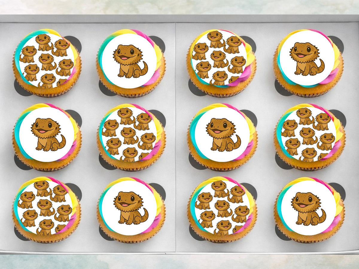 Bearded Dragon Edible Cupcake Toppers 12 x 2"– Lizard Birthday Cake Decoration