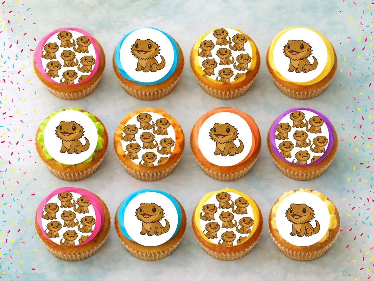 Bearded Dragon Edible Cupcake Toppers 12 x 2"– Lizard Birthday Cake Decoration