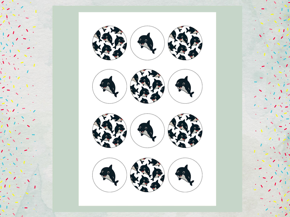 Cute Whale Edible Cupcake Toppers 12 x 2" Precut Wafer Paper, Card or Icing Sheet