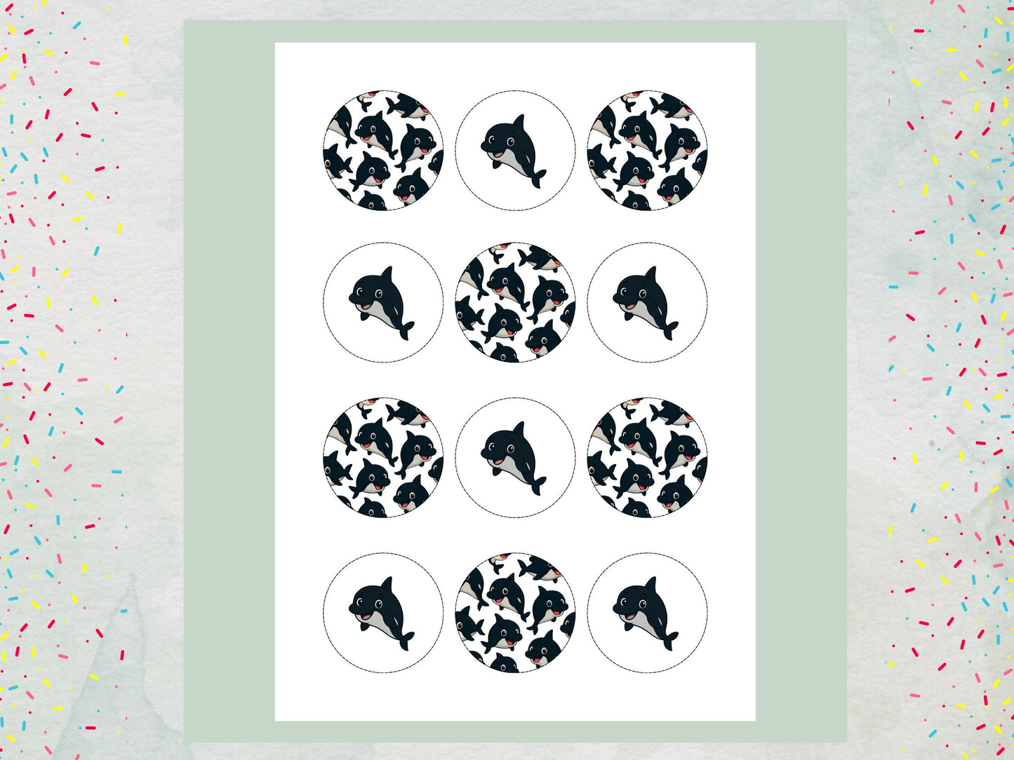 Cute Whale Edible Cupcake Toppers 12 x 2" Precut Wafer Paper, Card or Icing Sheet