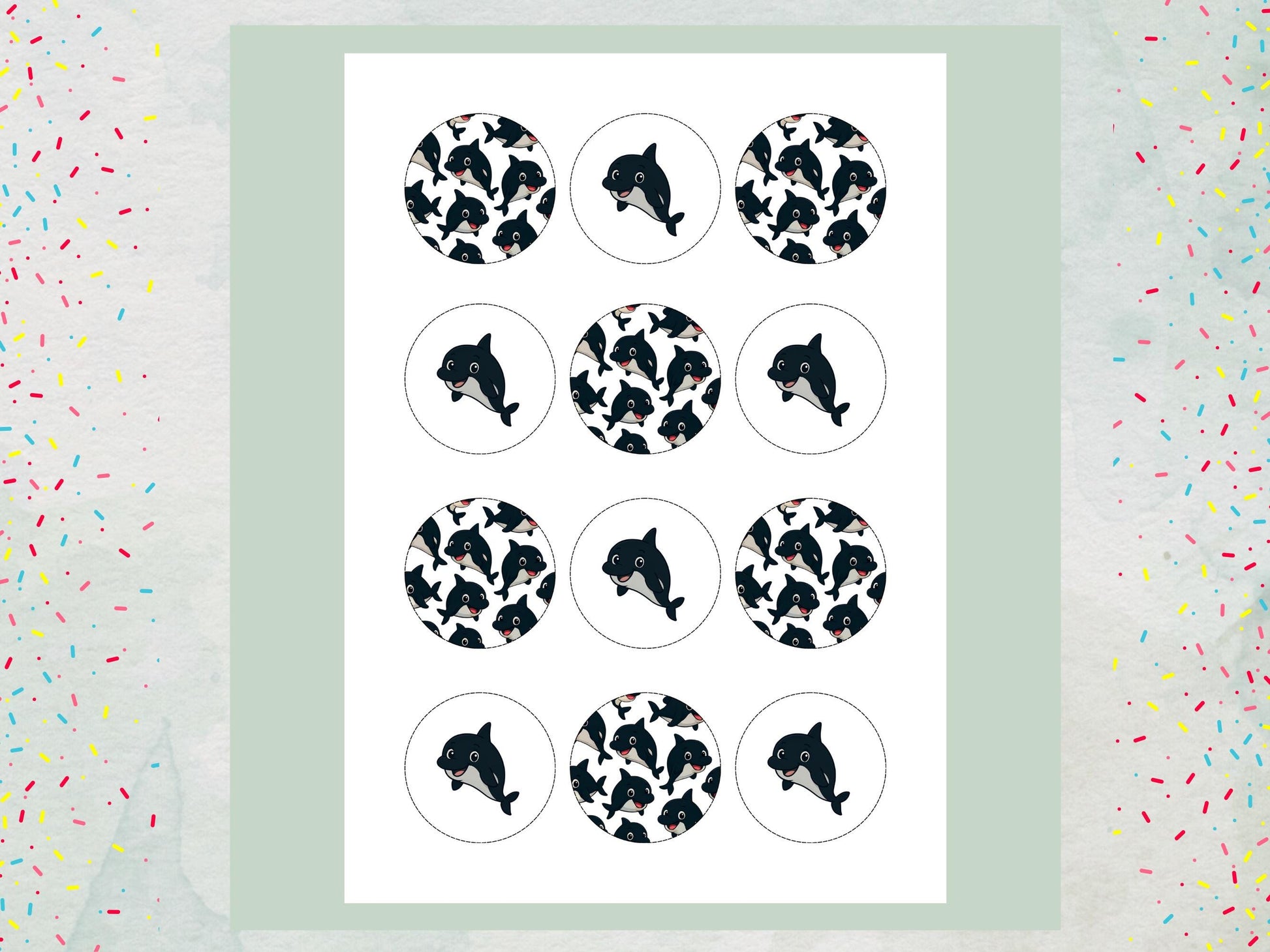 Cute Whale Edible Cupcake Toppers 12 x 2" Precut Wafer Paper, Card or Icing Sheet
