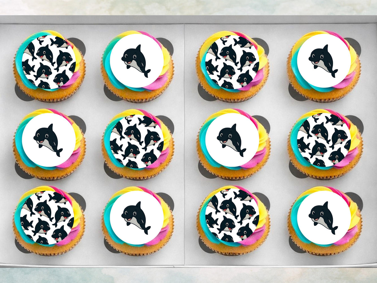 Cute Whale Edible Cupcake Toppers 12 x 2" Precut Wafer Paper, Card or Icing Sheet