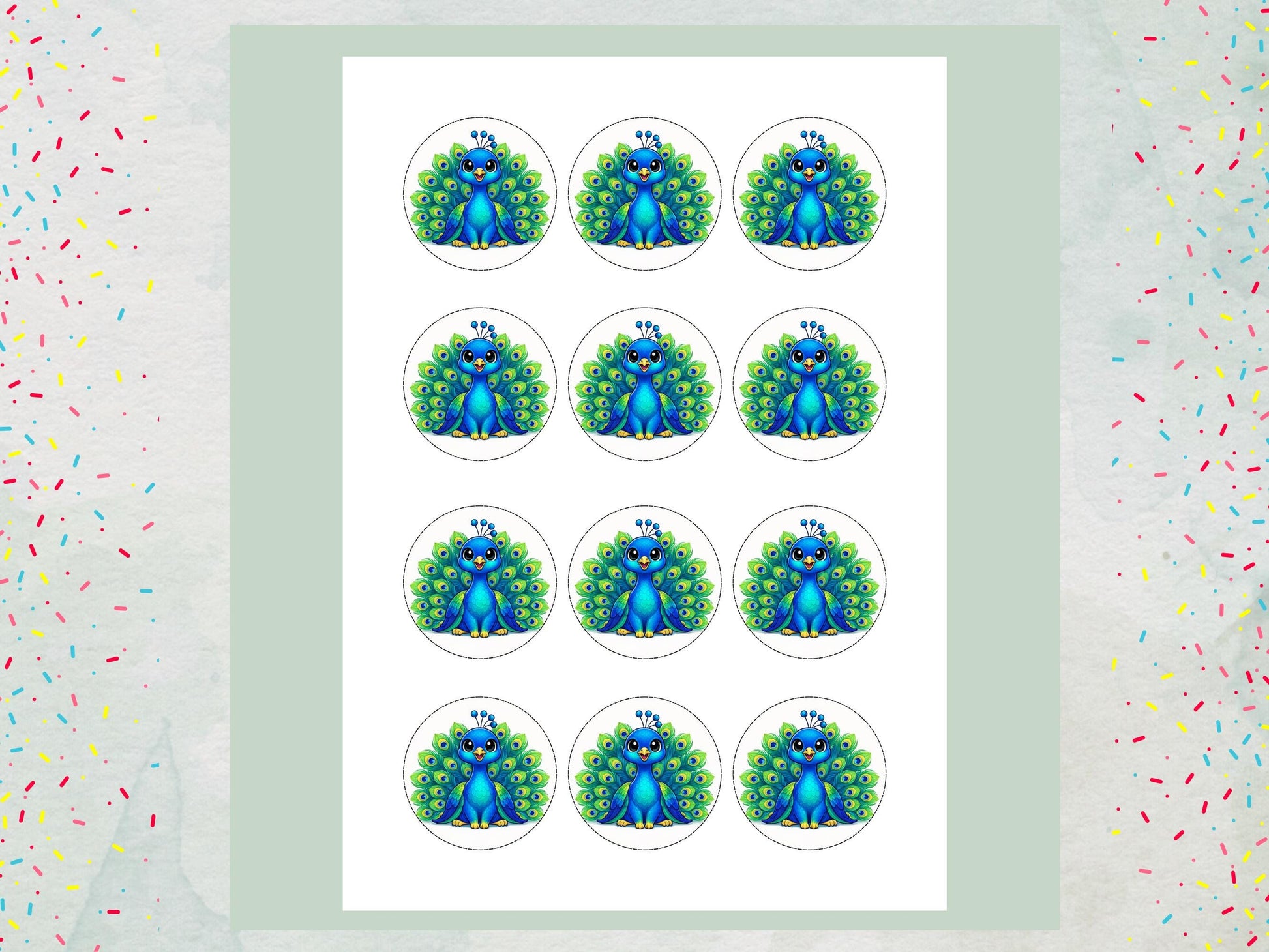 Peacock Edible Cupcake Toppers 12 x 2"– Birthday Cake Decoration