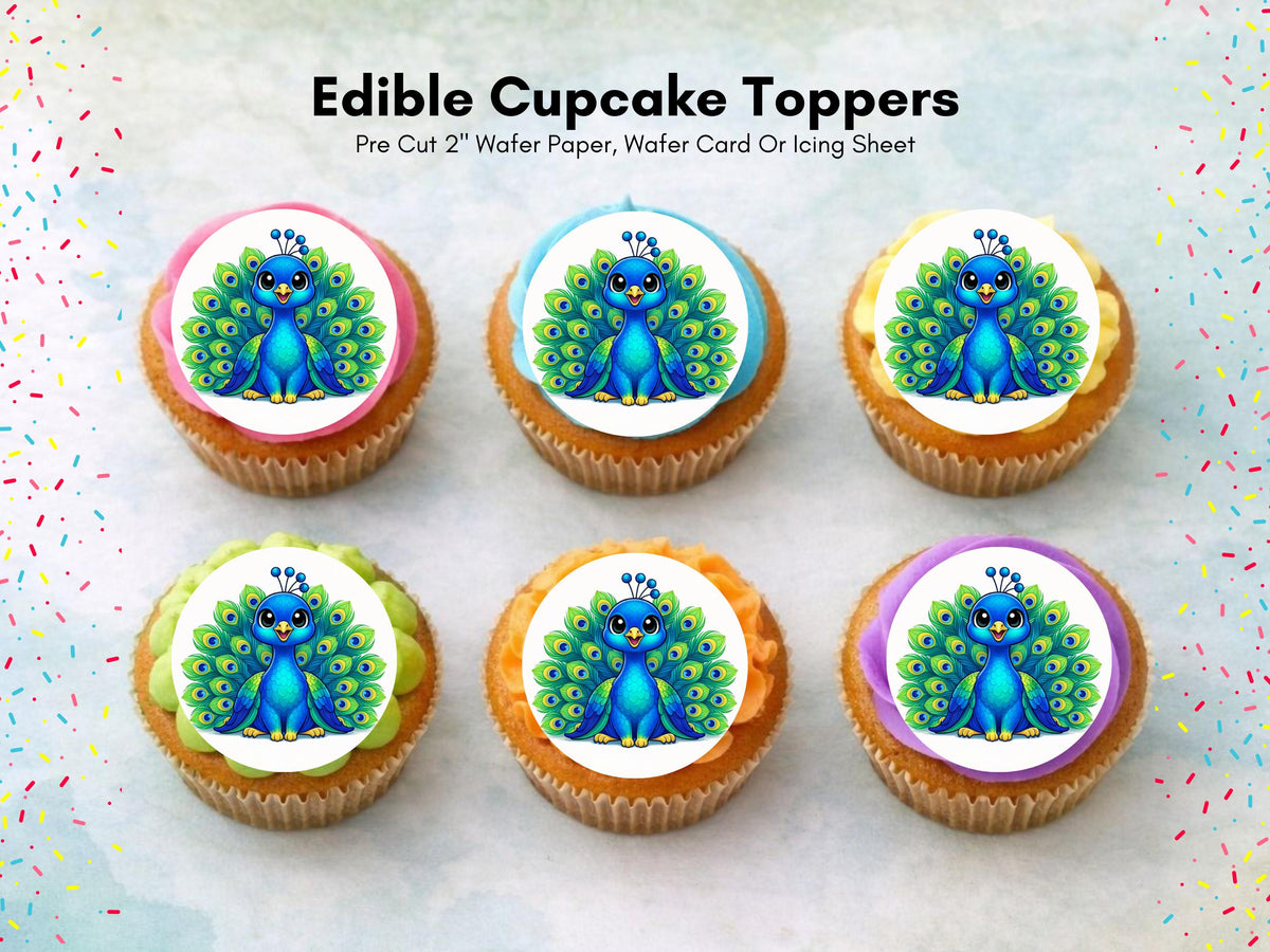 Peacock Edible Cupcake Toppers 12 x 2"– Birthday Cake Decoration