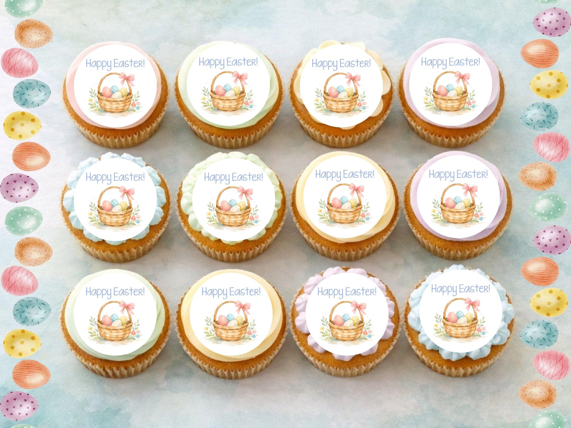 Happy Easter Edible Cupcake Toppers – Easter Basket Cake Decorations