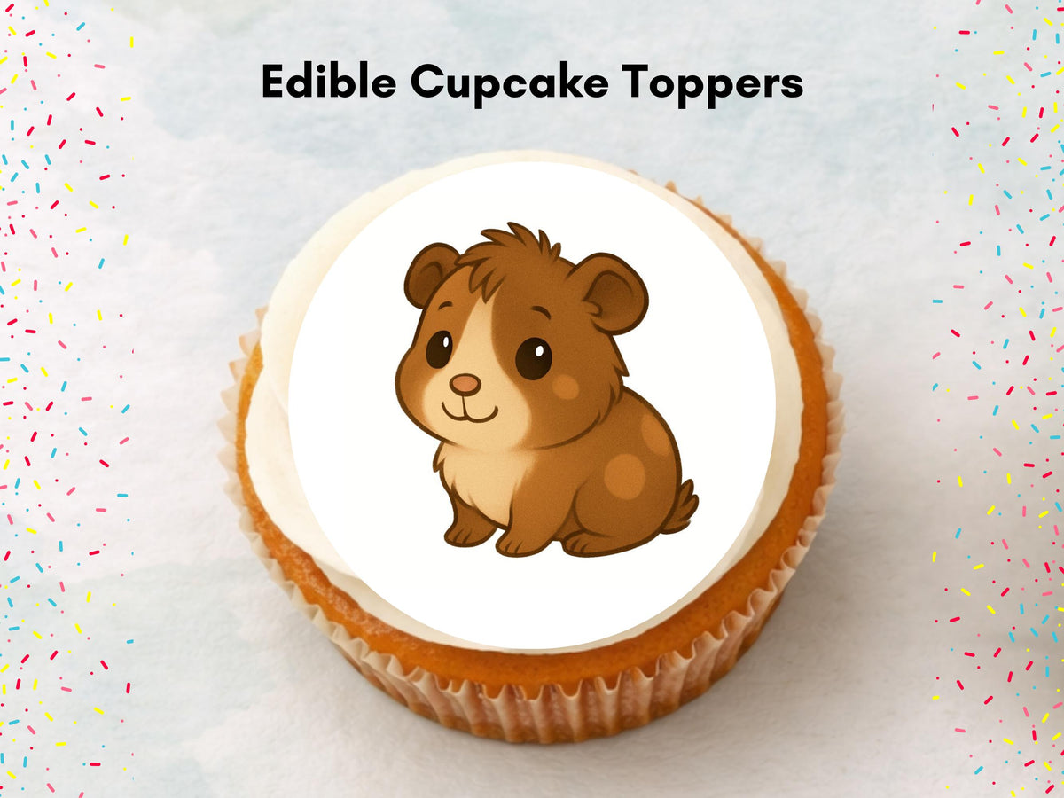 Cute Guinea Pig Edible Cupcake Toppers 12 x 2" Precut Wafer Paper, Card or Icing Sheet