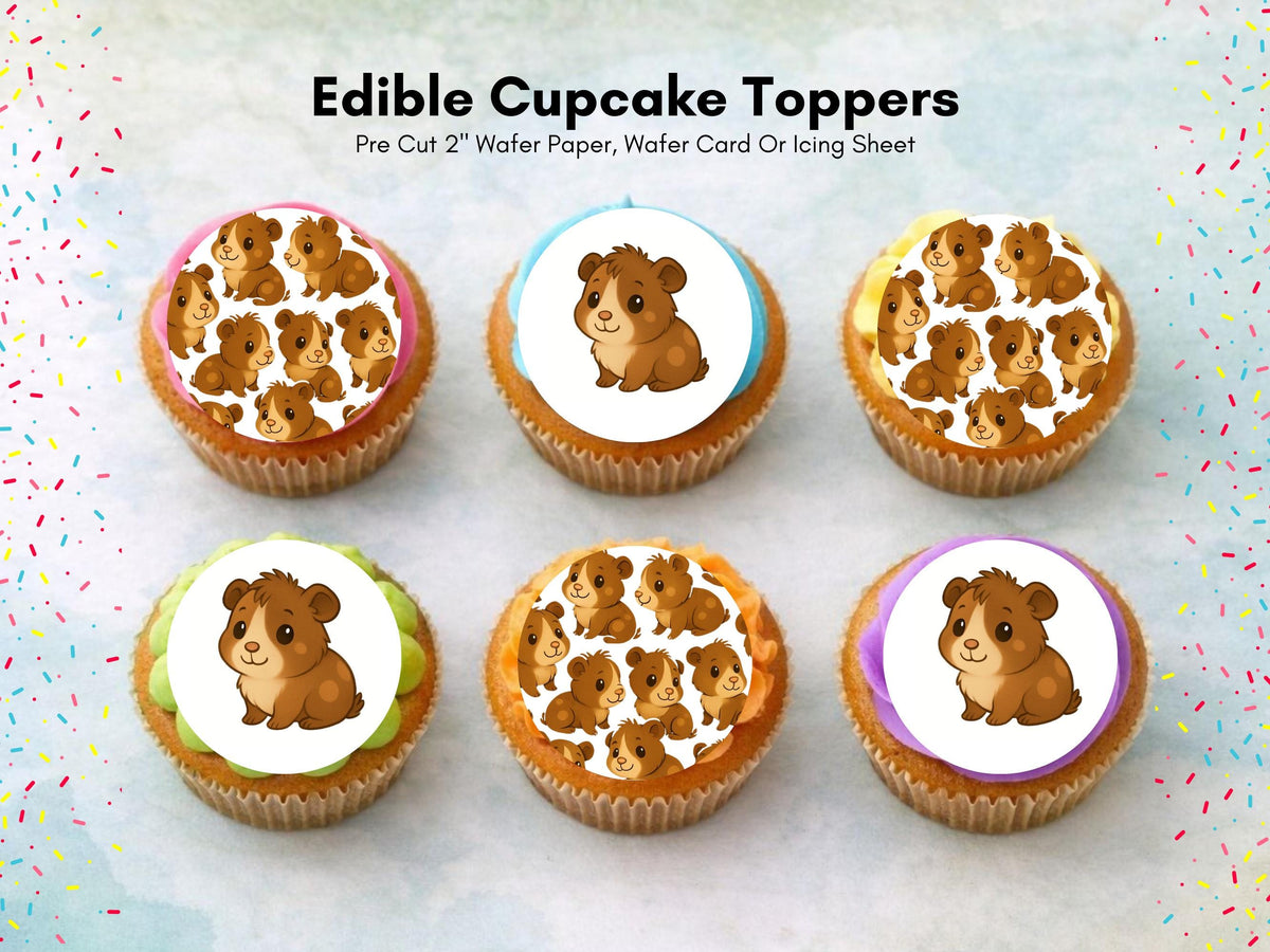 Cute Guinea Pig Edible Cupcake Toppers 12 x 2" Precut Wafer Paper, Card or Icing Sheet