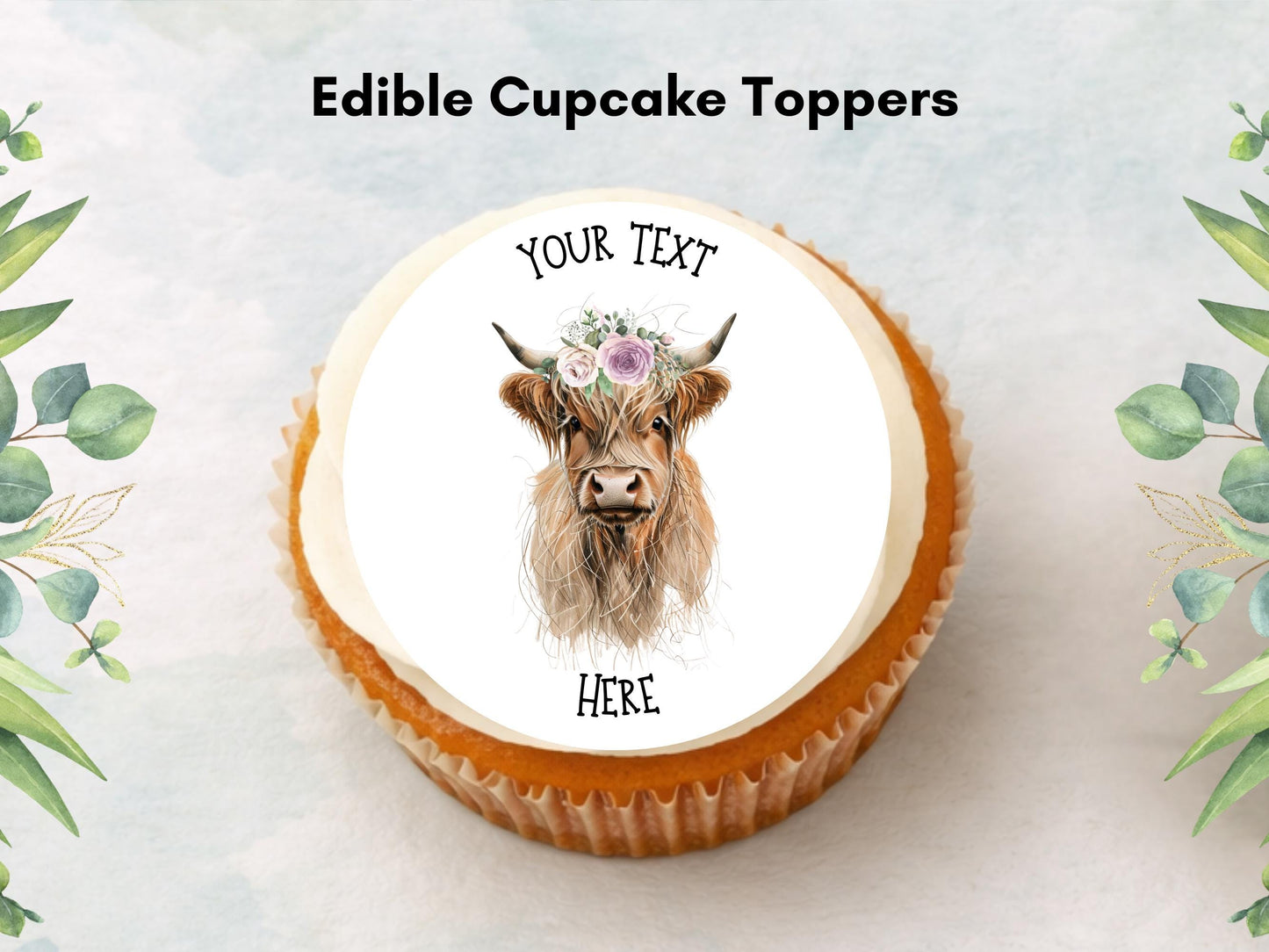 Personalised Highland Cow Cupcake Toppers - Edible Cake Decorations