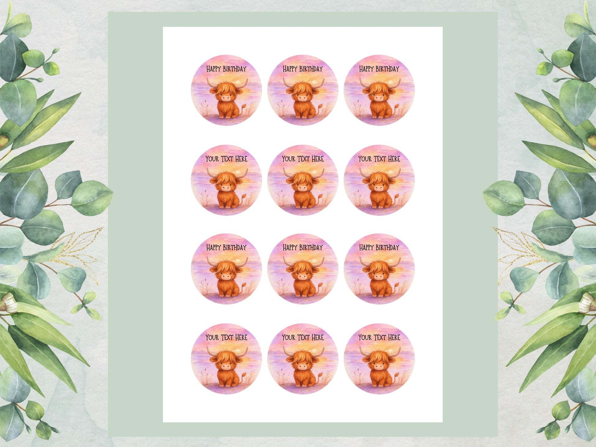 Personalised Highland Cow Cupcake Toppers - Edible Cake Decorations