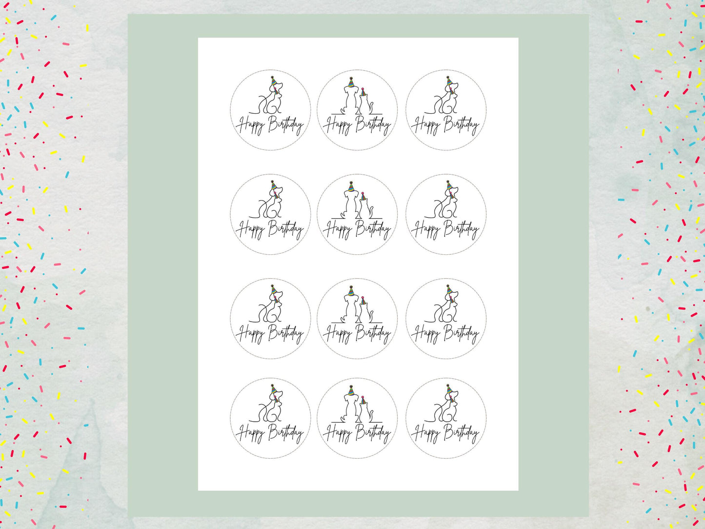 Cat & Dog Happy Birthday Edible Cupcake Toppers, Birthday Cake Decorations