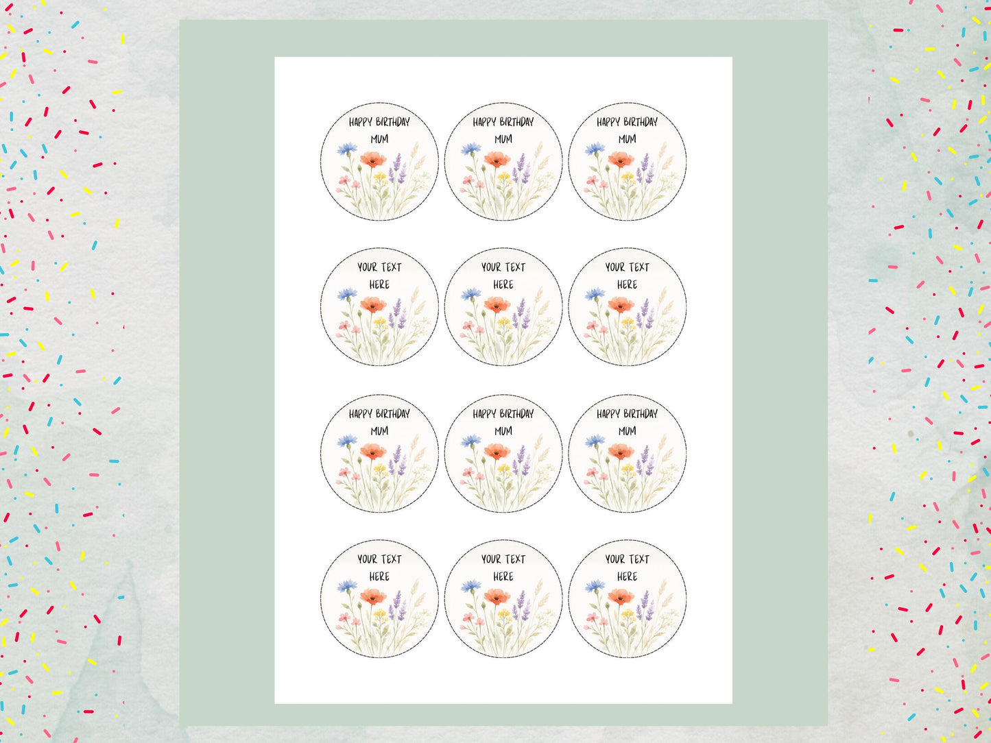 Personalised Happy Birthday Edible Cupcake Toppers - Floral Cake Decorations